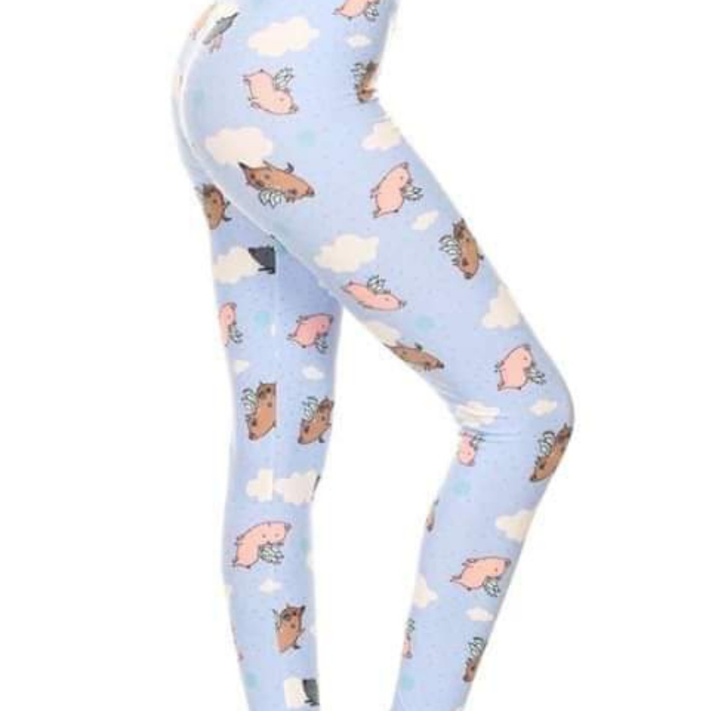 One Size Adult Flying Pig Print Leggings